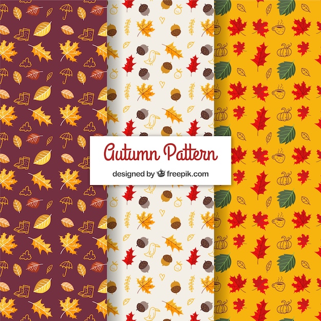 Vector gratuito colección de patrones de otoño con naturaleza