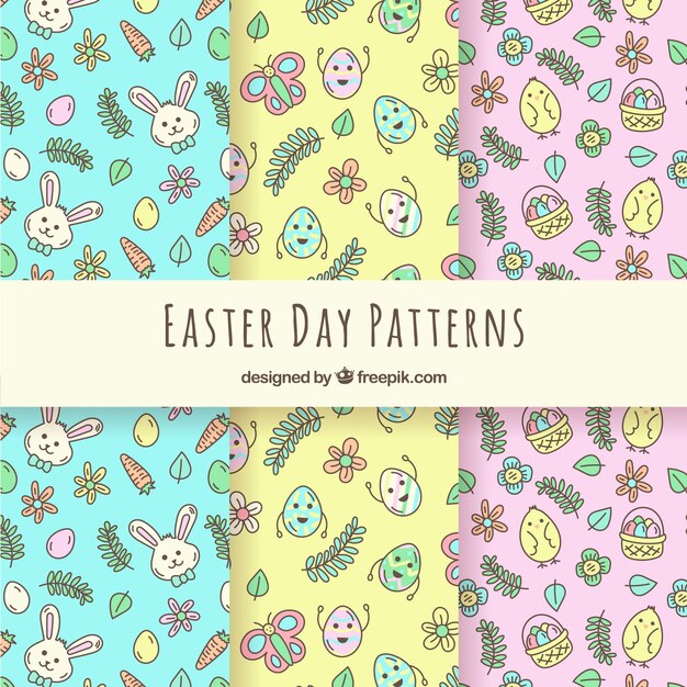 Colección de patrones de pascua dibujados a mano