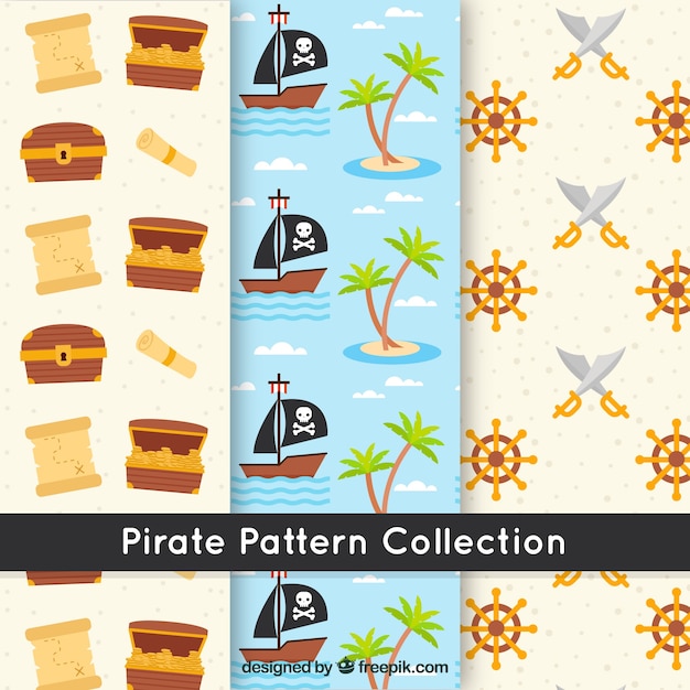 Vector gratuito colección de patrones pirata planos