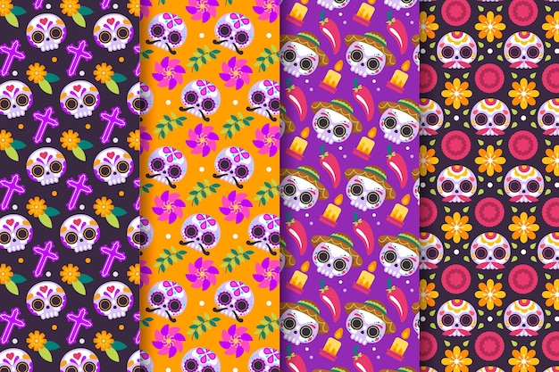 Colección de patrones planos dia de muertos