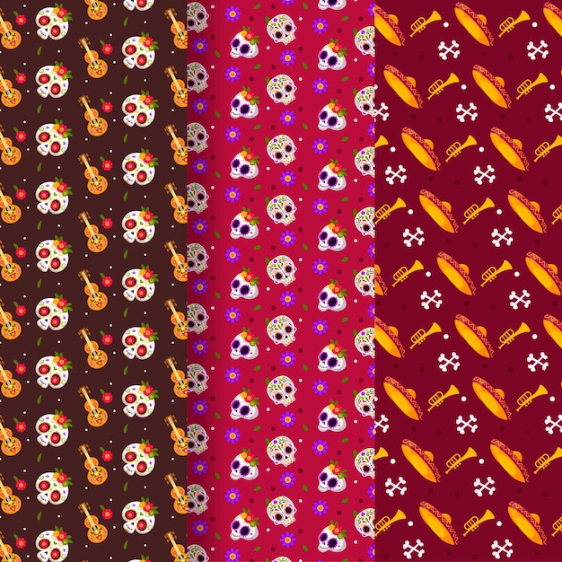 Colección de patrones planos dia de muertos