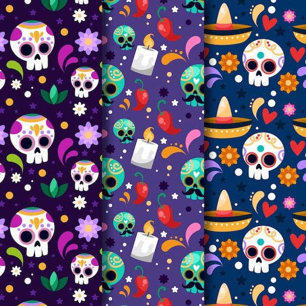Colección de patrones planos dia de muertos