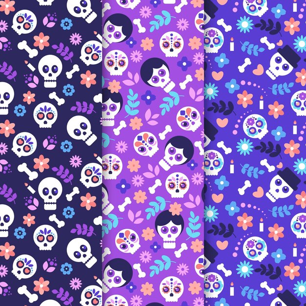 Colección de patrones planos dia de muertos