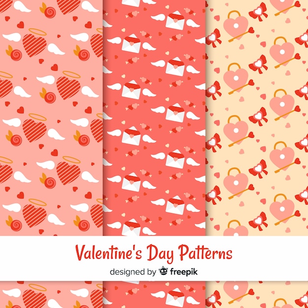 Vector gratuito colección patrones planos día de san valentín