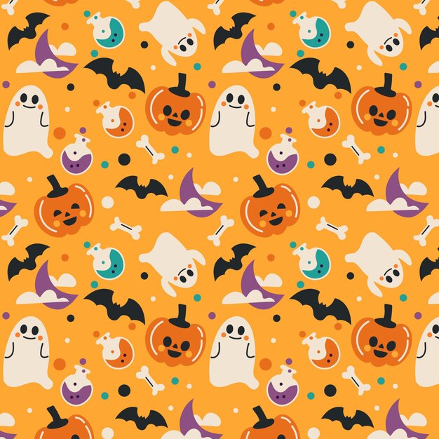 Colección de patrones planos de halloween dibujados a mano