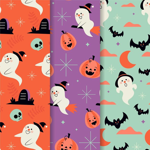 Colección de patrones planos de halloween