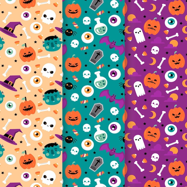 Vector gratuito colección de patrones planos de halloween