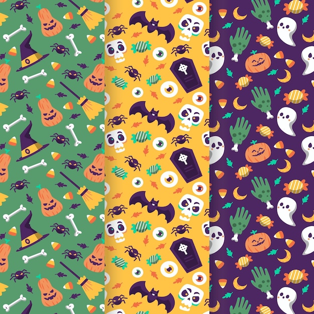 Colección de patrones planos de halloween