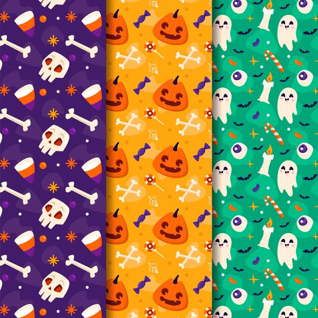 Colección de patrones planos de halloween