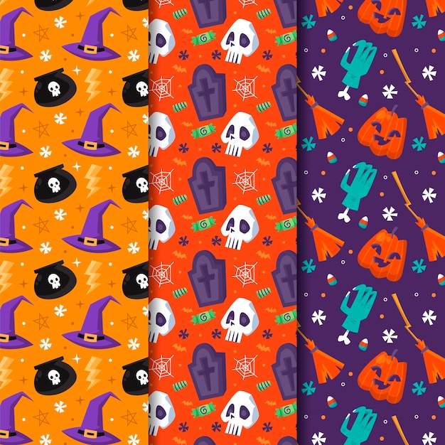 Colección de patrones planos de halloween