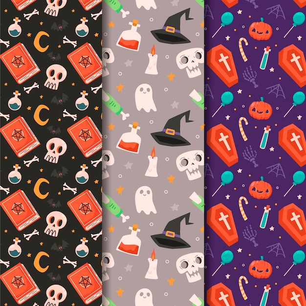 Vector gratuito colección de patrones planos de halloween