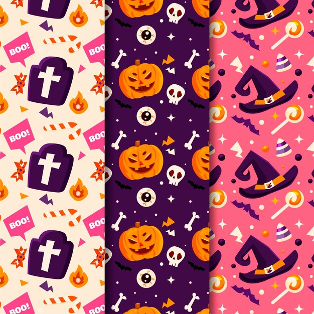 Colección de patrones planos de halloween