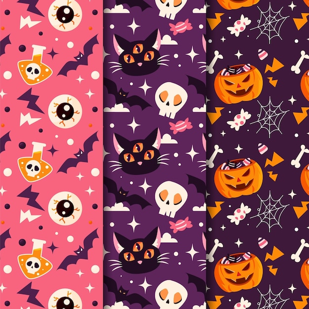 Vector gratuito colección de patrones planos de halloween