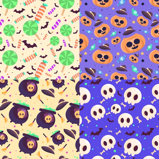 Colección de patrones planos de halloween