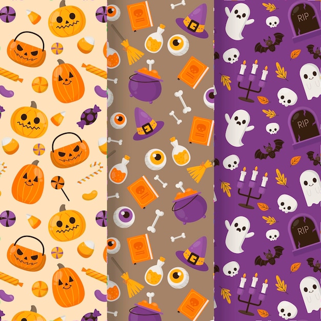 Colección de patrones planos de halloween