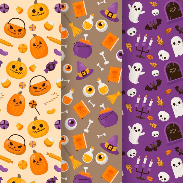 Colección de patrones planos de halloween