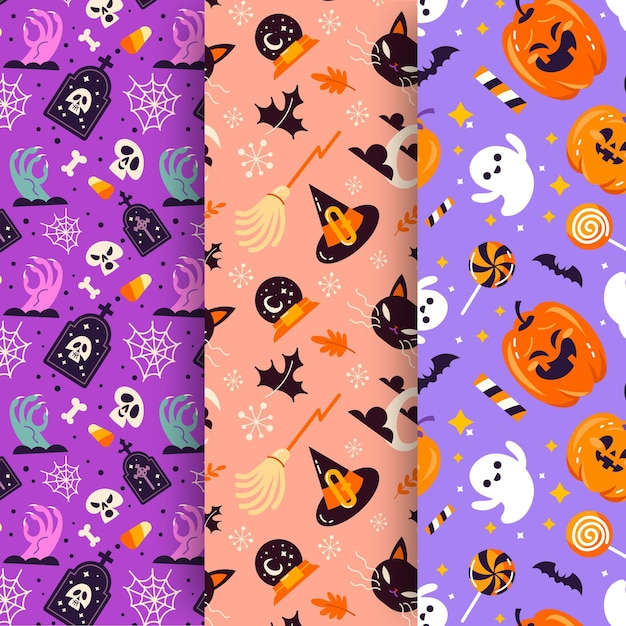 Vector gratuito colección de patrones planos de halloween