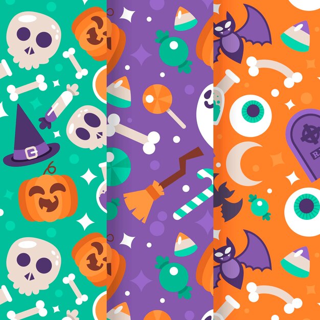 Colección de patrones planos de halloween