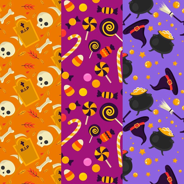 Colección de patrones planos de halloween