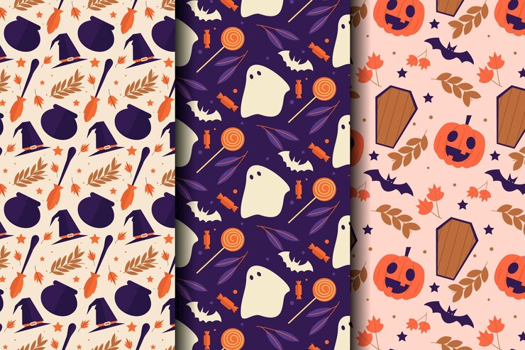 Vector gratuito colección de patrones planos de halloween