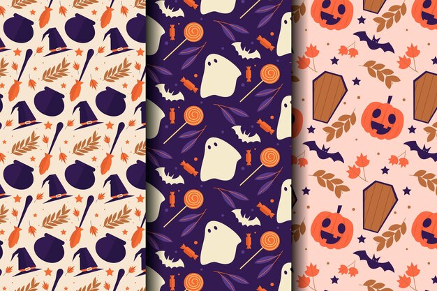 Colección de patrones planos de halloween