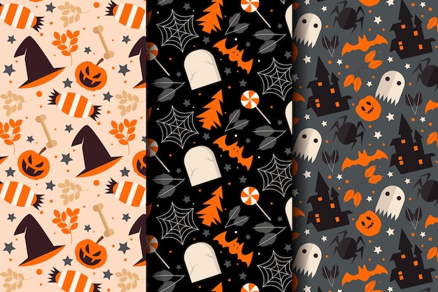 Vector gratuito colección de patrones planos de halloween