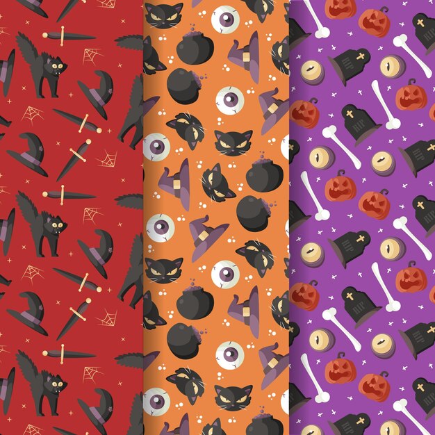 Colección de patrones planos de halloween