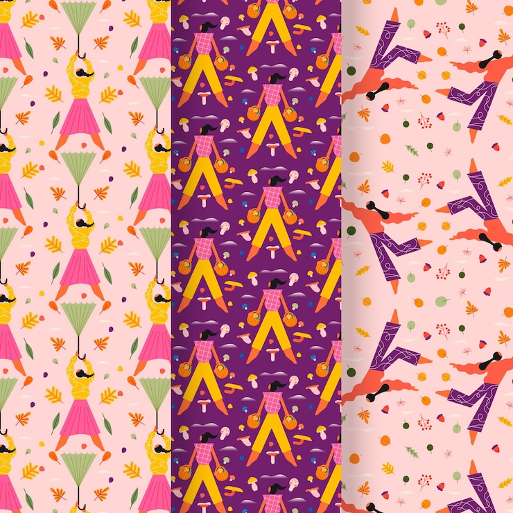 Vector gratuito colección patrones planos otoñales dibujados a mano