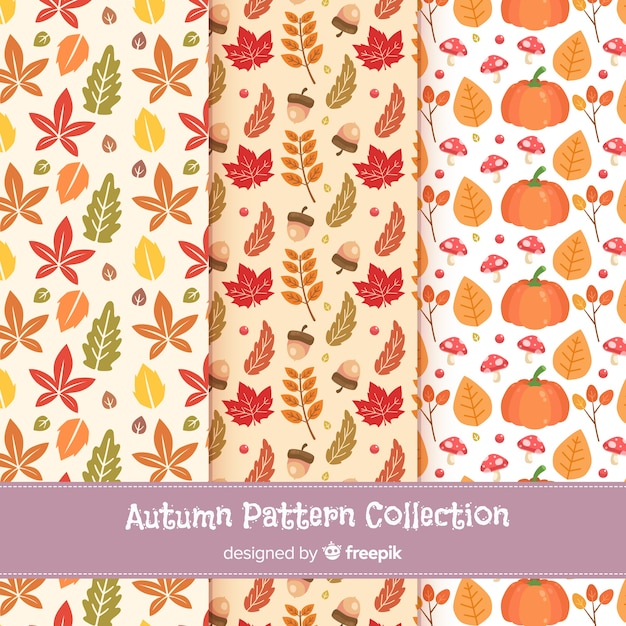 Colección de patrones planos de otoño.