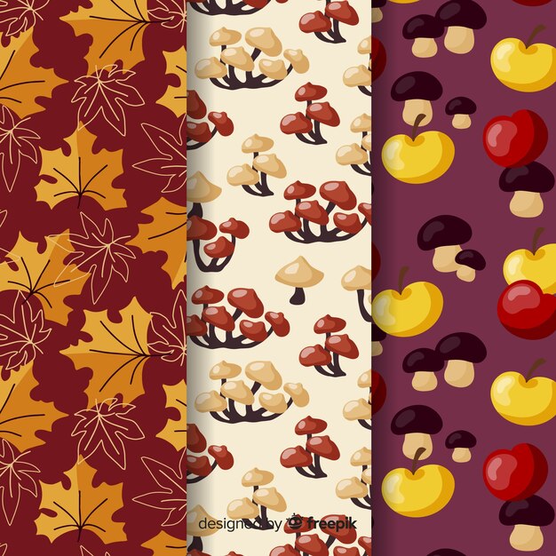 Colección de patrones planos de otoño.