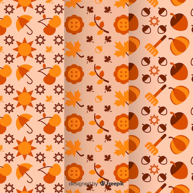 Colección de patrones planos de otoño.