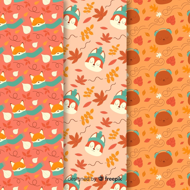 Colección de patrones planos de otoño.