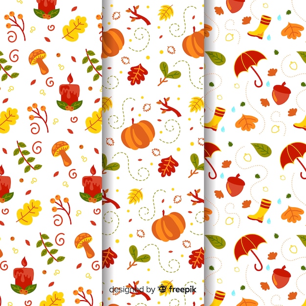Colección de patrones planos de otoño.