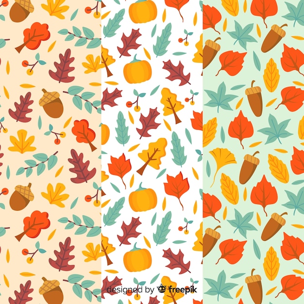 Colección de patrones planos de otoño.