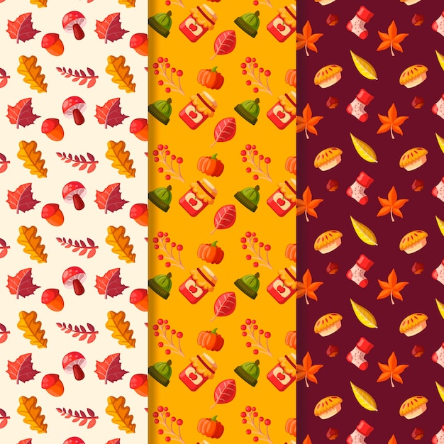 Colección de patrones planos de otoño