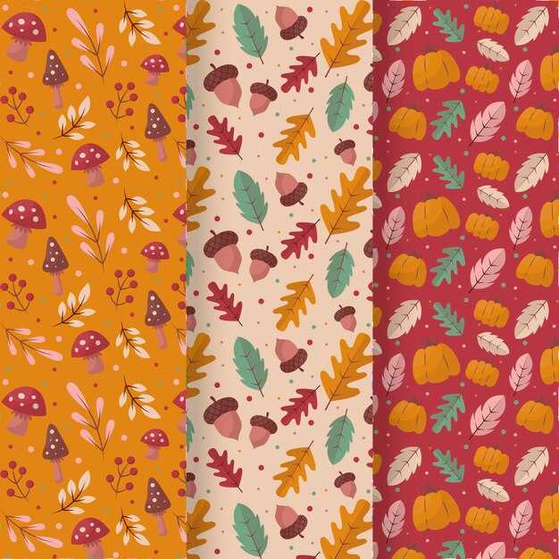Colección de patrones planos de otoño