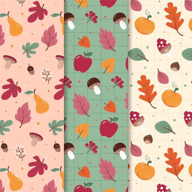 Colección de patrones planos de otoño