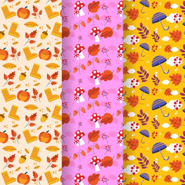 Colección de patrones planos de otoño
