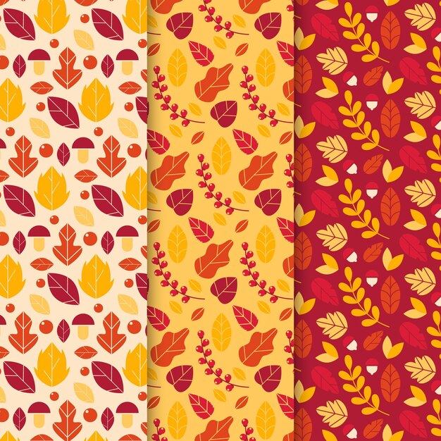 Colección de patrones planos de otoño