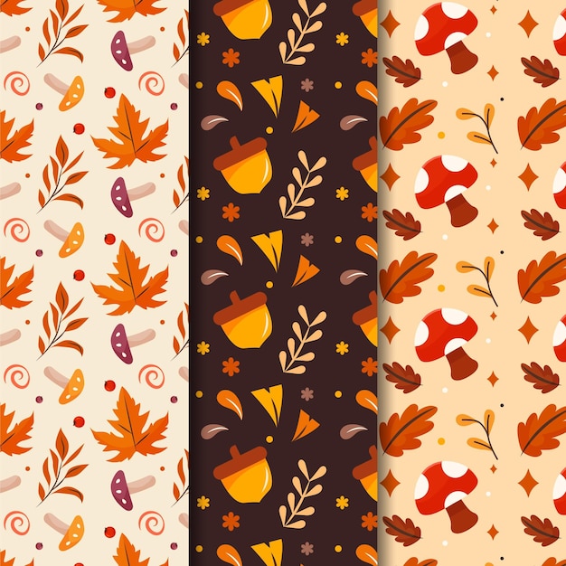 Vector gratuito colección de patrones planos de otoño