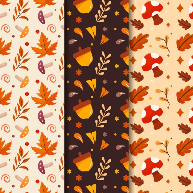 Colección de patrones planos de otoño