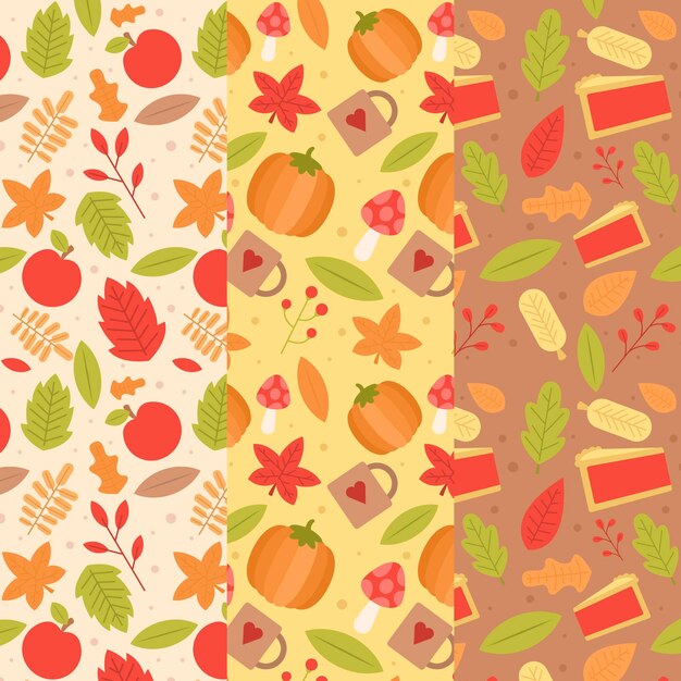 Colección de patrones planos de otoño