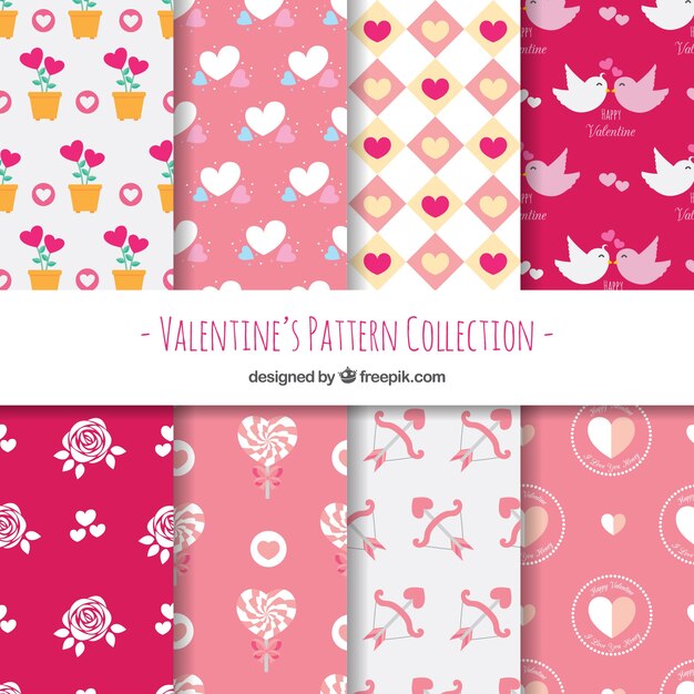 Colección de patrones planos de san valentín 