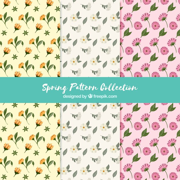 Colección de patrones de primavera en acuarela