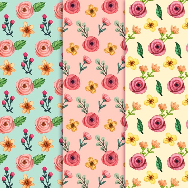 Colección de patrones de primavera en acuarela