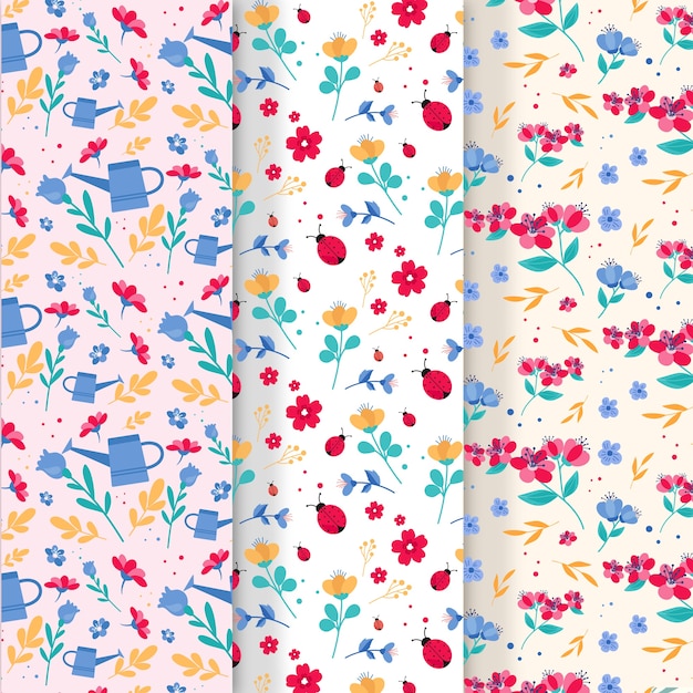 Colección de patrones de primavera de colores planos