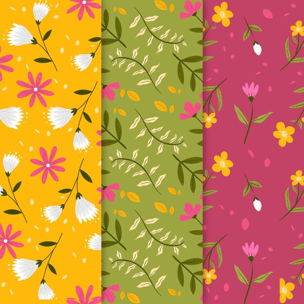 Colección de patrones de primavera dibujados a mano con flores