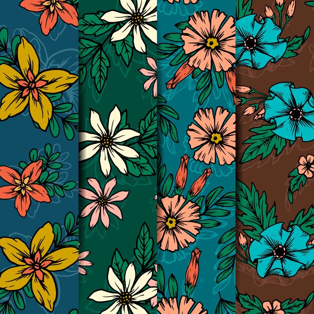 Colección de patrones de primavera dibujados a mano