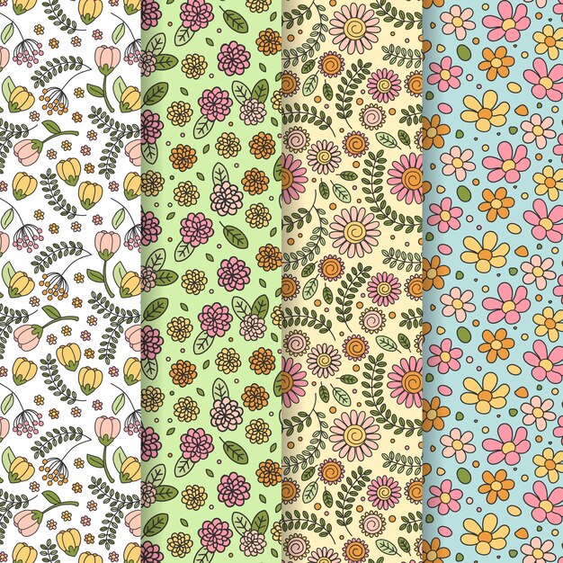 Colección de patrones de primavera dibujados a mano