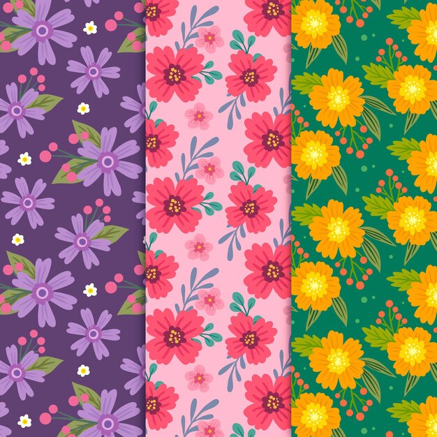 Colección de patrones de primavera dibujados a mano